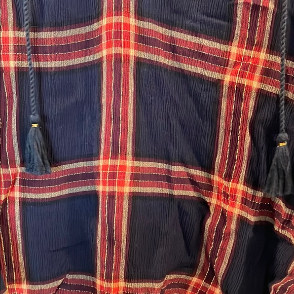 Lucky Brand Red and Navy Plaid V-neck with Tassels, Women’s Medium - Picture 5 of 8